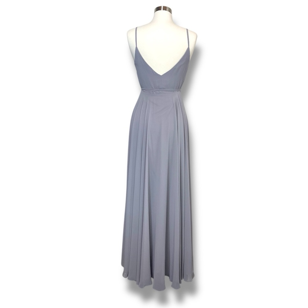 NWT Jenny Yoo James Luxe Chiffon Wrap Dress Opal Grey - Picture 7 of 10
